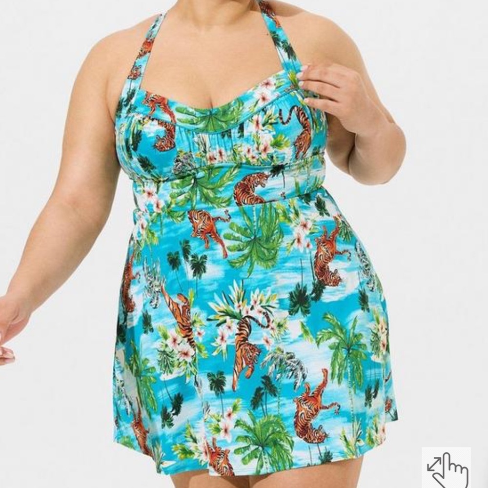Torrid Women’s Plus Size Swim Dress Suit Ocean Tropical Tiger Size 3x